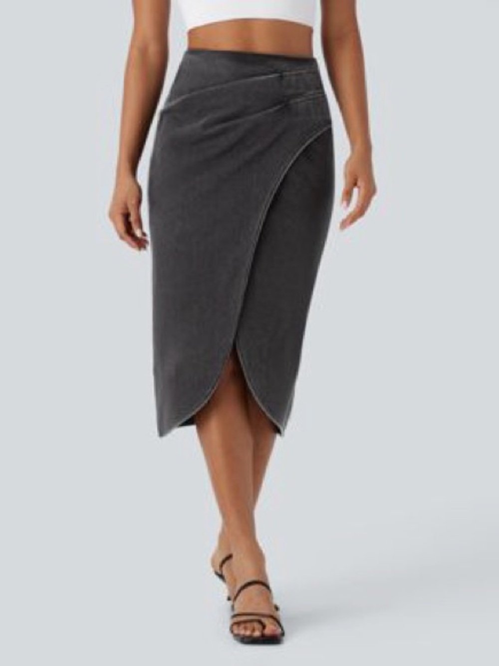 HALARA Charcoal Tulip Wrap Pencil Skirt